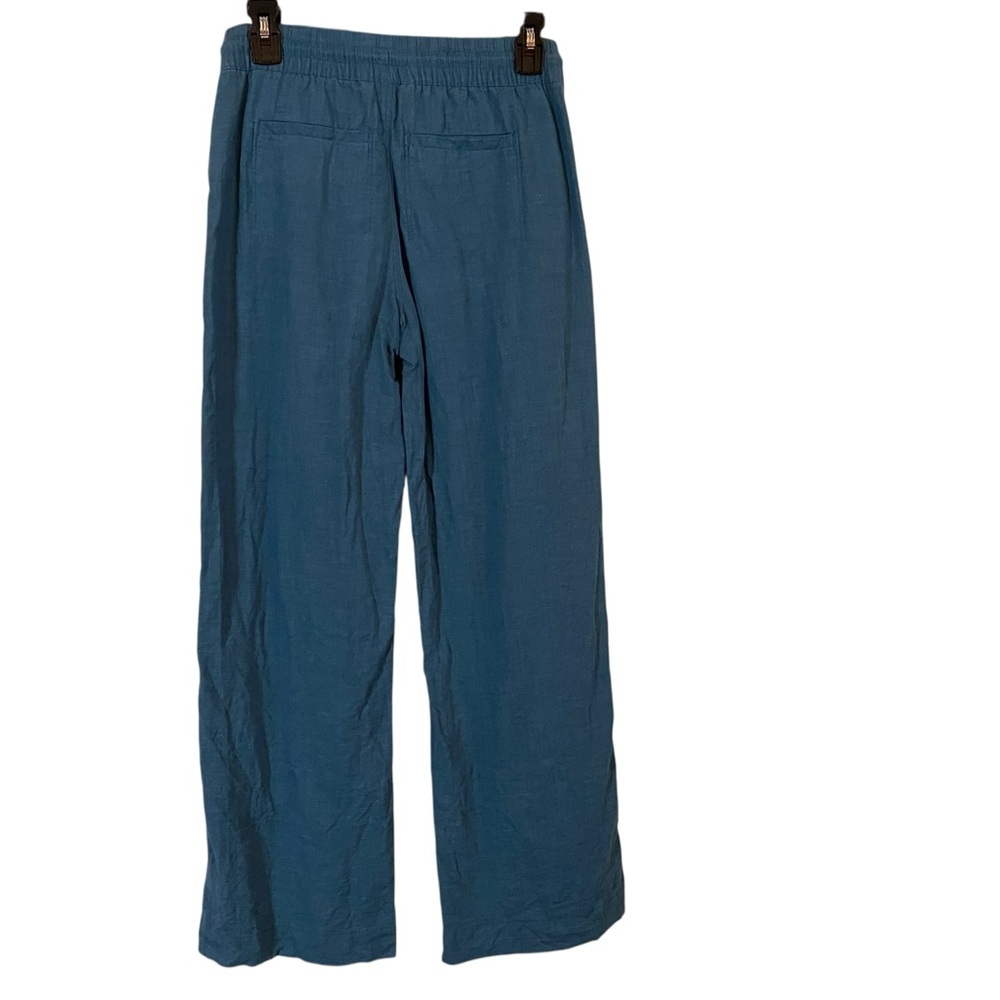 🚫sold🚫 Athleta Cabo Linen Pants Womens 0 28x28 Blue High Rise 100% Linen Lounge - Picture 2 of 4
